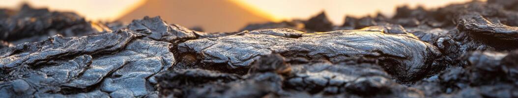 Unique lava texture from a volcanic eruption during sunset photo