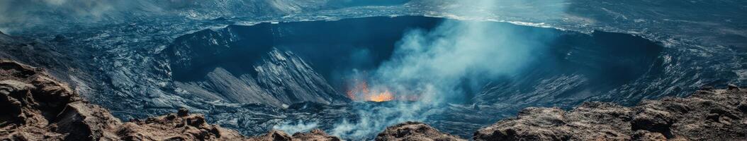 A large hole in the ground with a fire coming out photo
