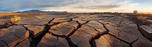Exploring the rugged terrain of a volcanic landscape at sunset photo