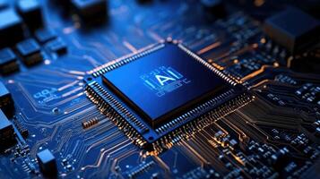Artificial intelligence microchip powers futuristic circuit board technology photo