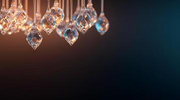 Elegant crystal chandeliers hanging against a soft gradient background, creating a warm ambiance photo