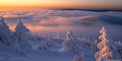Winter landscape with misty mountain views photo