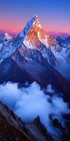 Majestic sunrise over snow-capped mountains photo