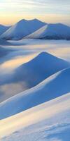 Snowy mountain landscape at dawn photo