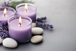 Lavender aromatherapy candles creating relaxing atmosphere photo