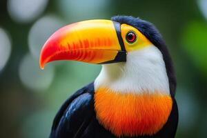 Channel billed toucan showing its colorful beak in the jungle photo