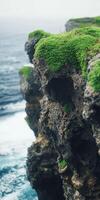 Mossy cliffs by the ocean shoreline photo