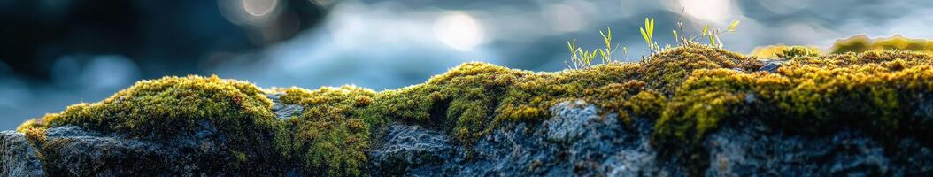 Lush green moss covering a river rock photo