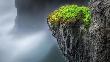 Moss thriving on rugged cliff edge photo