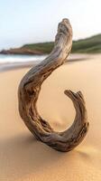 Driftwood sculpture on a sandy beach photo