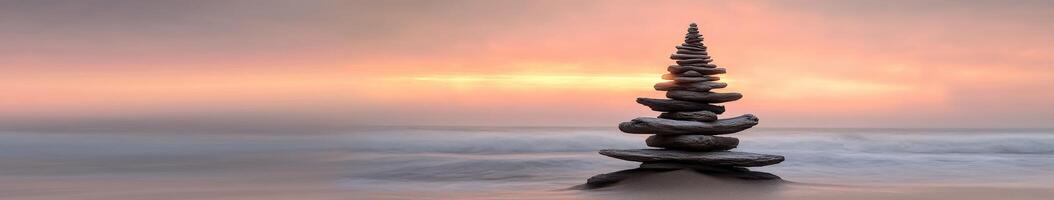 A serene stack of stones at sunset photo