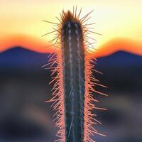 Cactus silhouette against sunset horizon photo
