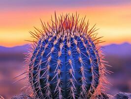 A cactus plant with spikes at sunset photo