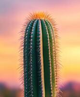 Cactus stands tall under sunset glow photo
