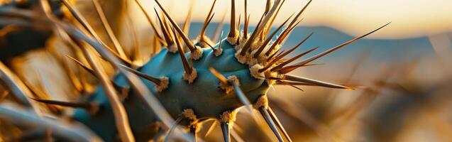 Cactus close-up at sunset in desert photo