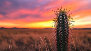 Cactus silhouette against a colorful sunset photo