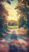 A dirt road in the middle of a forest photo