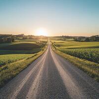Serene countryside road at sunset photo