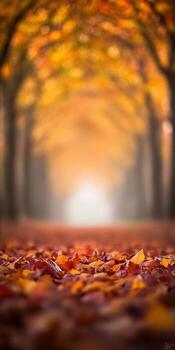 Autumn leaves on the ground in a forest photo