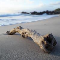 A driftwood log on the beach photo