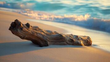 A driftwood log on the beach photo