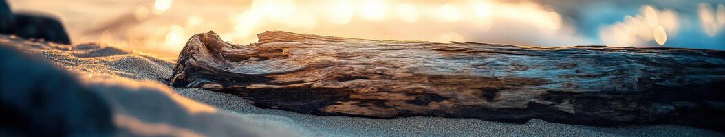 A close up of a tree stump on the beach photo