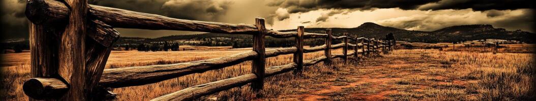 A wooden fence in the middle of a field photo