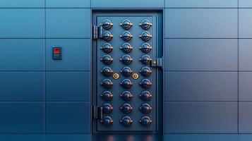 Secure vault door in a modern facility with a control panel, emphasizing safety and technology photo