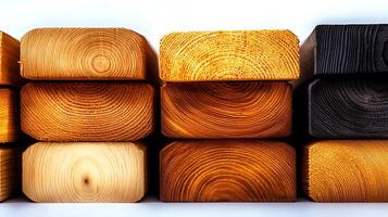 A vibrant display of various wooden blocks showcasing different textures and colors photo