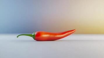 Vibrant red chili pepper lying on a smooth surface with a soft gradient background photo
