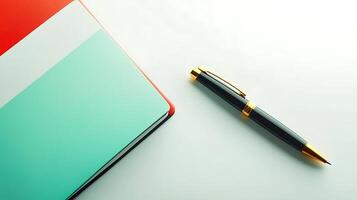 Stylish notebook and pen on a clean surface, ideal for creative brainstorming sessions photo