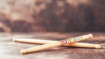 Close-up view of crossed drumsticks on a textured surface, showcasing craftsmanship and design photo