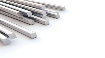 Stacked metallic bars arranged artistically on a clean white surface with soft shadows photo