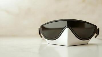 Modern stylish sunglasses resting on a marble surface, showcasing sleek design and elegance photo