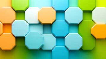 Colorful geometric pattern with hexagons and octagons creating a vibrant abstract design photo