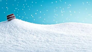 Snowy landscape with a chocolate treat on a hill, gentle snowfall in the background photo