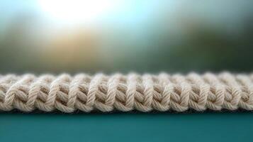 Close-up view of a textured beige rope with a blurred natural background, evoking tranquility photo