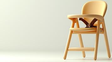 A modern wooden high chair positioned against a minimalist background, ideal for child dining photo