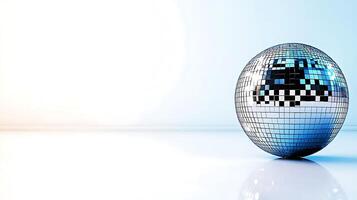 Shiny disco ball reflecting light in a minimalist setting, creating a vibrant atmosphere photo
