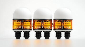 Three advanced sensors with orange and white design, showcasing technology in a clean setting photo
