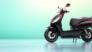 Sleek black scooter parked on a smooth surface with a soft gradient background photo