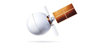 Satellite in a dynamic position with solar panels, showcasing advanced technology in space photo