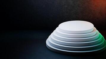 Modern minimalist display platform with layered circles on dark textured background photo
