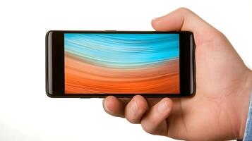A person holding a smartphone displaying a vibrant abstract background with smooth gradients photo