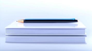 A sleek black pen resting on a pristine stack of white notebooks against a minimalistic background photo