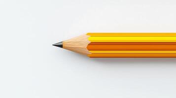 Close-up of a sharpened orange pencil resting on a clean white surface, ideal for educational use photo