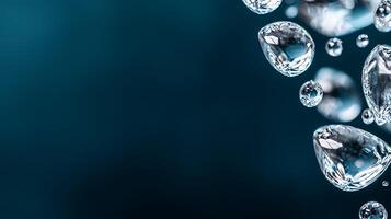 Close-up of shimmering water droplets on a dark blue background, creating a tranquil atmosphere photo