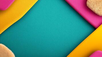 Colorful abstract background featuring vibrant fabric textures arranged playfully around a central area photo