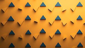 Colorful geometric shapes arranged on a vibrant orange wall, creating a dynamic visual pattern photo