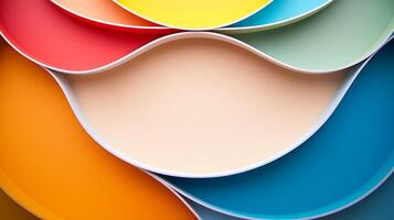 Colorful overlapping plates create a vibrant abstract pattern, ideal for design projects or backgrounds photo